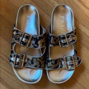 20% off! Gold & Black Prada Birkenstock Sandals